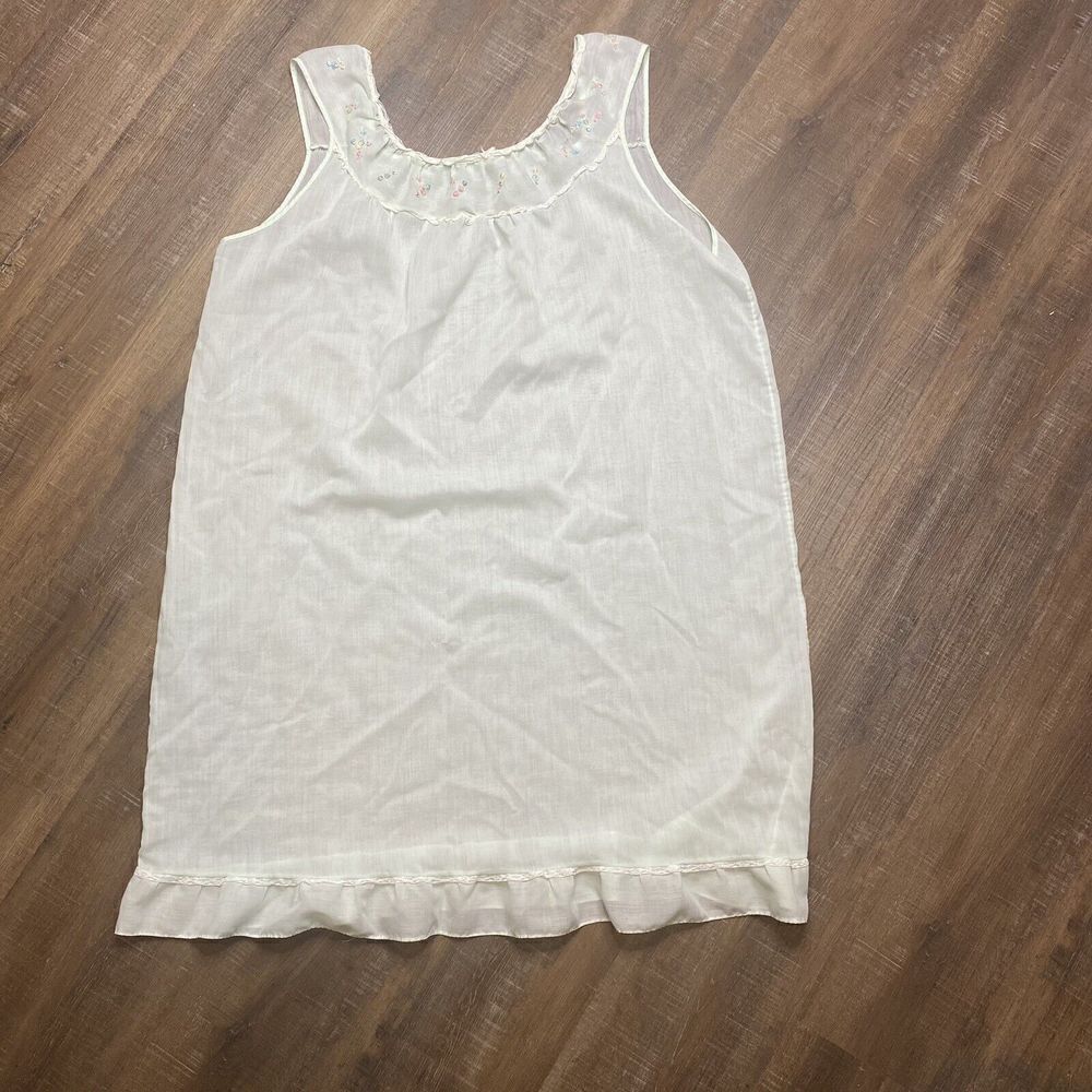 VTG Womens Katz Cotton Nightgown Sz Medium Green Floral Embroidered Shift‎